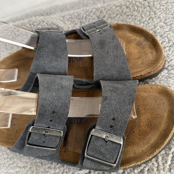 Birkenstock Arizona Sandals Womens Size 8 Gray Suede Soft Footbed Slide Shoes - Picture 5 of 7